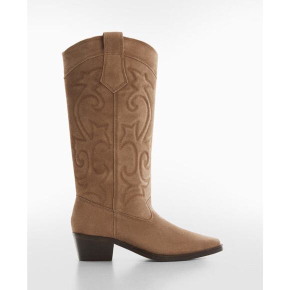 MANGO Cowboy Leather Boots - 6 Brown - Picture 1 of 5